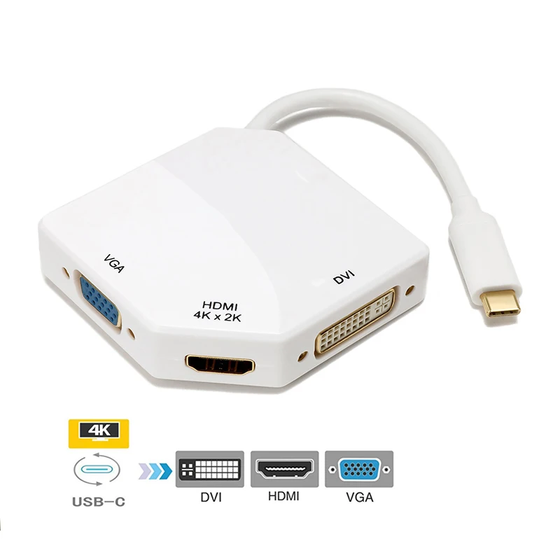 USB-C to HDMI VGA DVI Multiport Adapter Type-C 4K 3-in-1 Multifunction Cable Converter SGA998 | Электроника