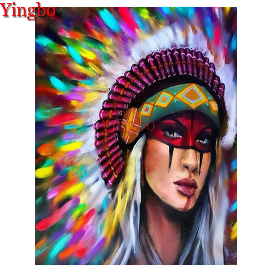 

Алмазная живопись индейской женщины 5D, мозаика из бисера из смолы, полноразмерная вышивка, домашний декор, круглая вышивка крестиком