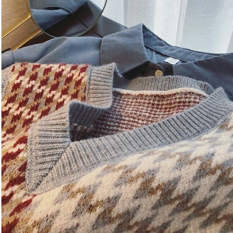 Женский винтажный свитер Свободный Повседневный простой джемпер с узором