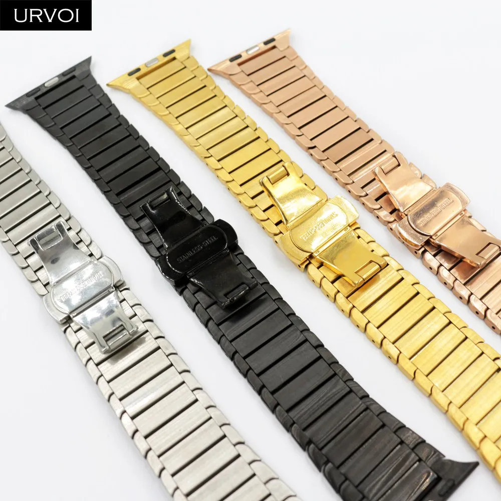 URVOI ремешок для apple watch 4 5 3 2 1 соединяющий ремешок браслета для iWatch 42 44 мм высокого качества из нержавеющей стали регулируемый ремешок Gen.6th