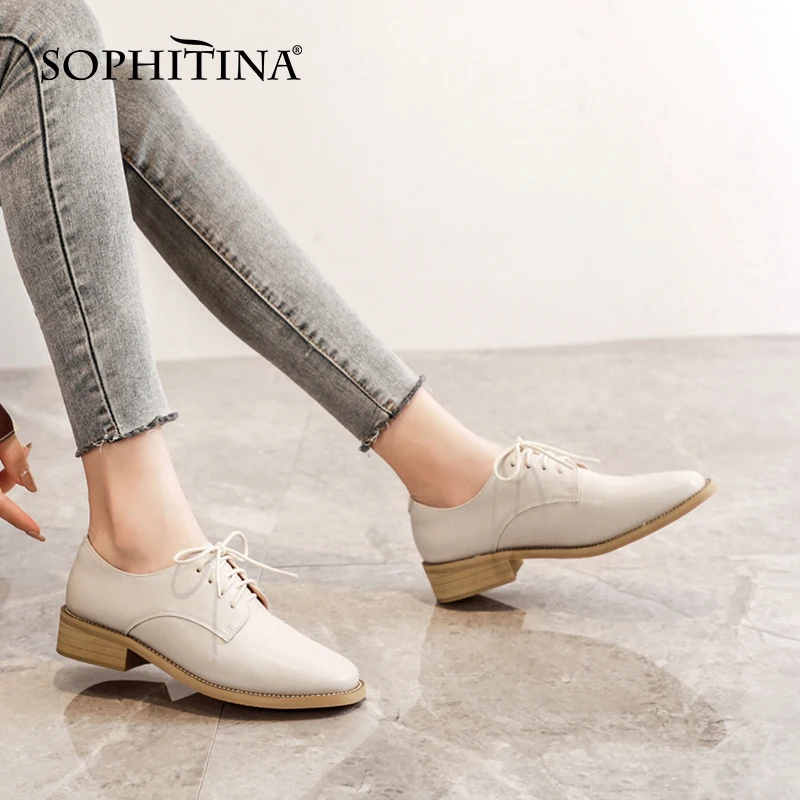 

SOPHITINA Wild Lady Flats Cross-tied Fashion Handmade Lady Shoes Square Toe High-Quality Lace-up Spring Autumn Women Shoes AO37
