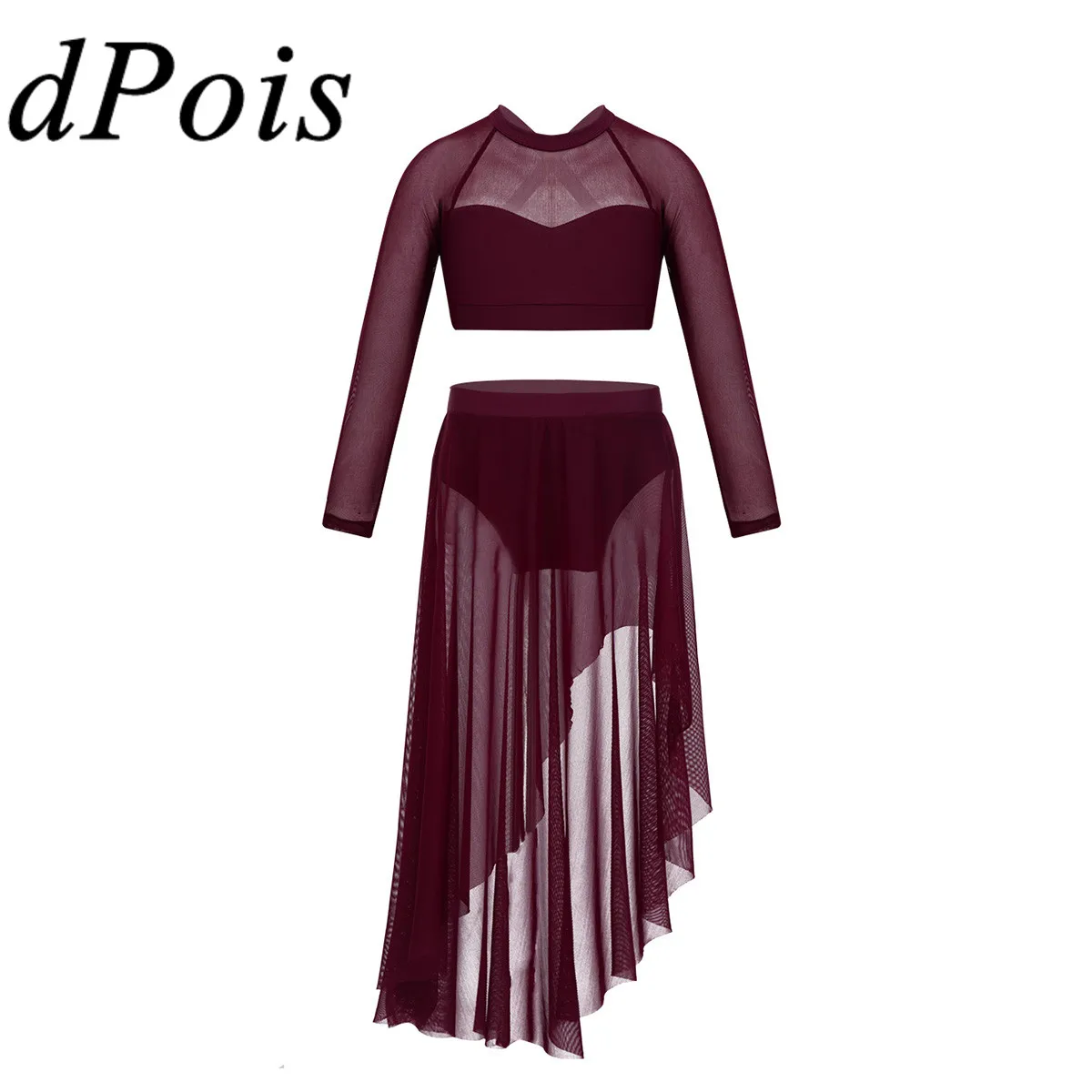 Kids Girls Dance Costumes Long Sleeve X-Back Crop Top &amp Tulle Skirt Dancing Set for Celebration of Spirit Praise Lyrical |