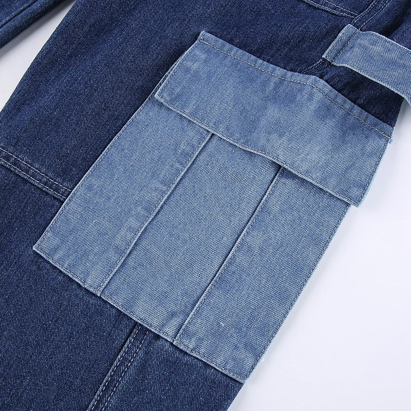 

Patchwork Streetwear Women's Y2K Cargo Denim Jeans Fashion High Waist Trousers Vintage Big Pockets Loose Pants Cuteandpsycho