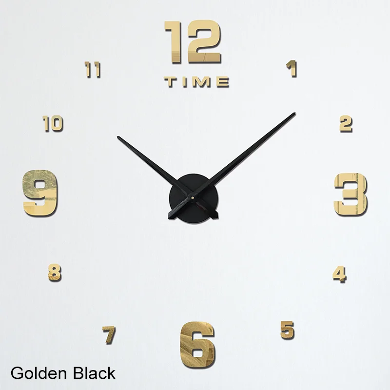 Golden Black Украшение для гостиной кварцевые часы акриловые зеркальные наклейки Европейский стиль немой 1 шт. цифровые 3D настоящие настенные часы - Цвет: Golden Black
