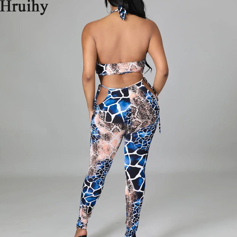 

Set Woman 2 Pieces Plus Size Crop Top Criss-cross Lacing Up Woman Pants Women's Clothing 2021 Snak Print Sexy Elegant Women Sets