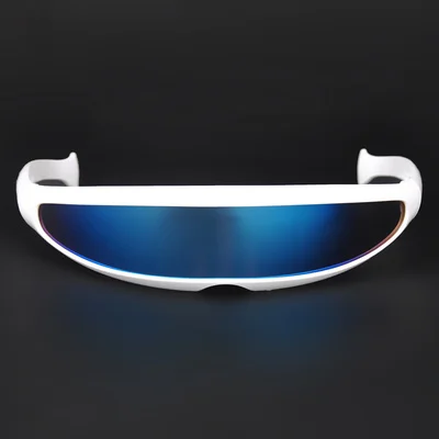 White-Blue lens Новые футуристические узкие циклопы солнцезащитные очки лазерная личность зеркальные линзы костюм очки забавные вечерние украшения маски - Цвет: White-Blue lens