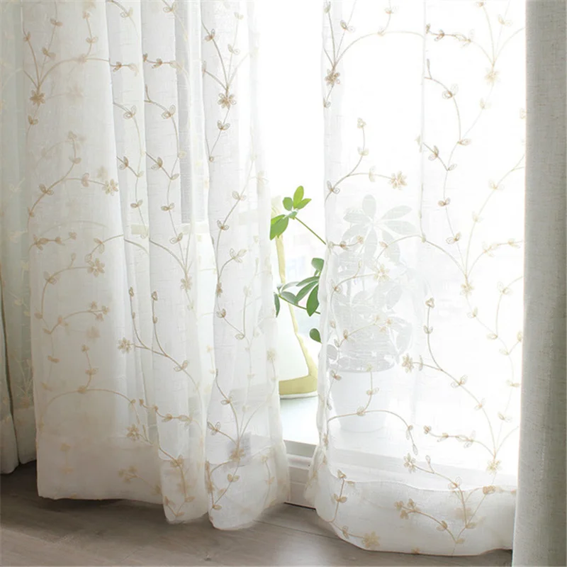 

Embroidered linen Sheer Curtains for Living Room Bedroom Floral White Tulle Curtain for Kitchen Voile Curtain Blind Panels Decor