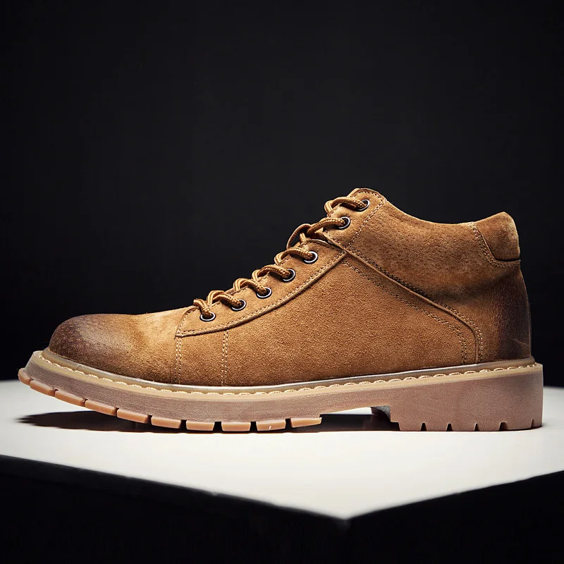 

Spring and Autumn Men Leather Boots Fashion Top Brand Ankle Lace Up Shoes Handmade Outdoor Tooling Casual Footwear Drop Shipping