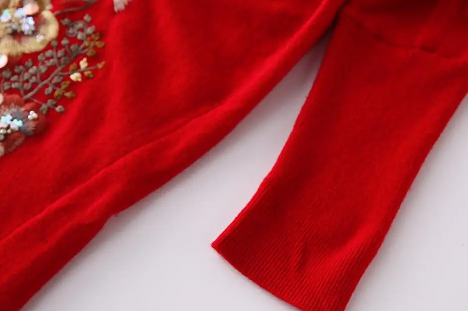 Осенний вязаный свитер с высоким воротником пуловер в китайском стиле вышивкой