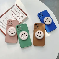 ins cute cartoon 3d plush smiley korean phone case for iphone 13 12 11 pro x xs max xr 7 8 puls se 2020 soft silicone back cover