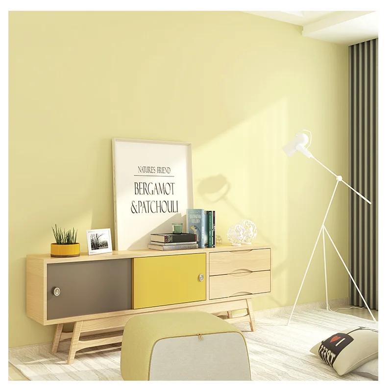 

Goose yellow wallpaper pure pigment color living room bedroom dining room contemporary and contracted Nordic warm yellow