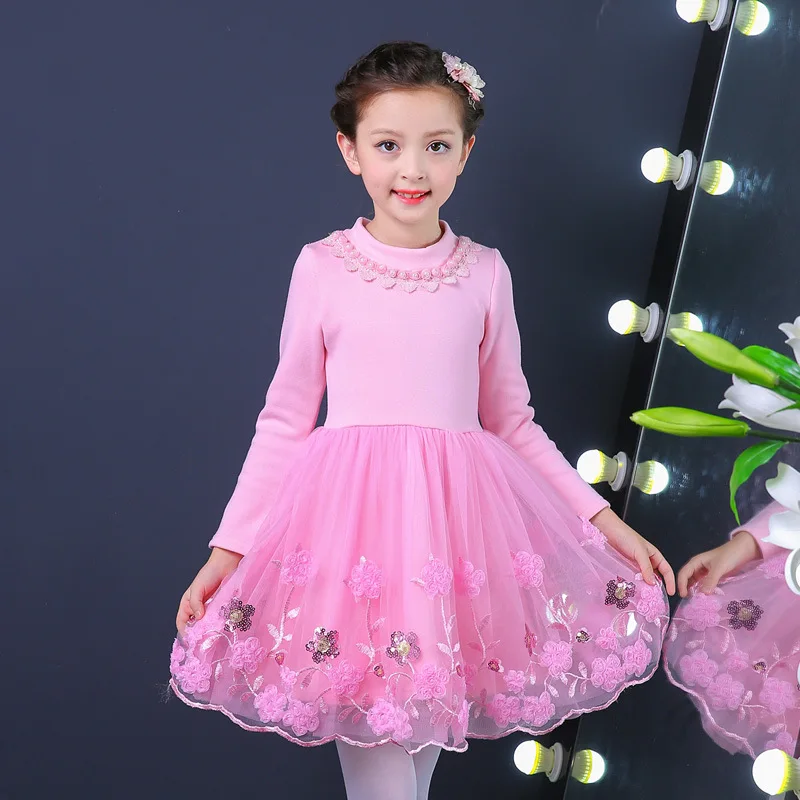 

Princess Cute Beaded Flower Elegant Dresses For Kids Children'S Clothes Autumn Winter Girls Warm Dress 2 3 5 6 7 9 10 11 12 Year
