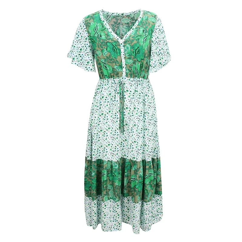 

Women's V-Neck Lace Beach Vacation Casual Dress Long Skirt