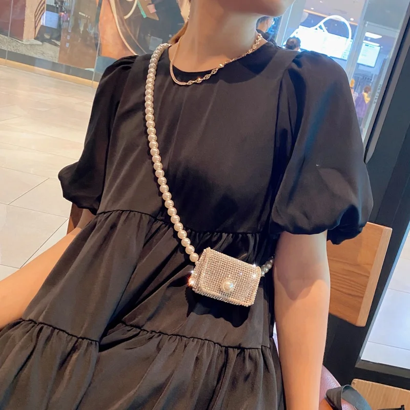 

GY Sparkling Rhinestones Mini Accessories Small Bag Crossbody Bag Waist Bag Pearl Chain Bag Super Mini Decorative Small Bag