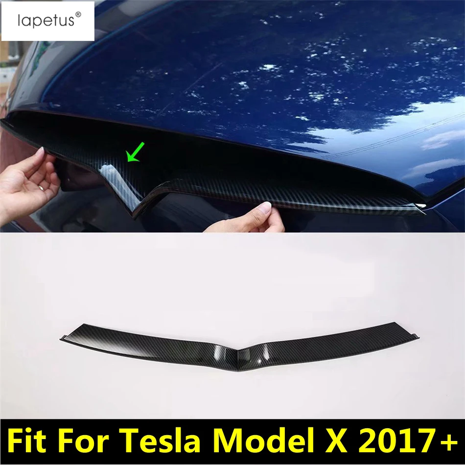

ABS Carbon Fiber Accessories Front Hood Bonnet Grille Grill Mesh Strip Molding Decor Cover Trim For Tesla Model X 2017 - 2020