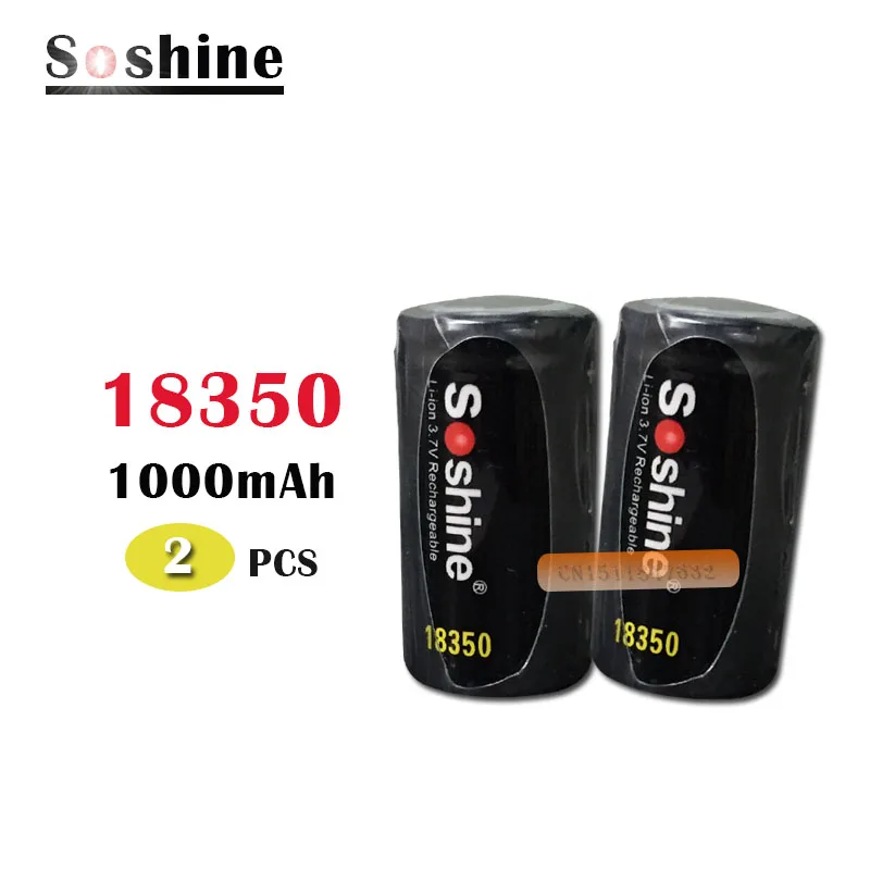2 шт. литий-ионная аккумуляторная батарея Soshine 18350 1000 мАч 3 7 в с защитным футляром