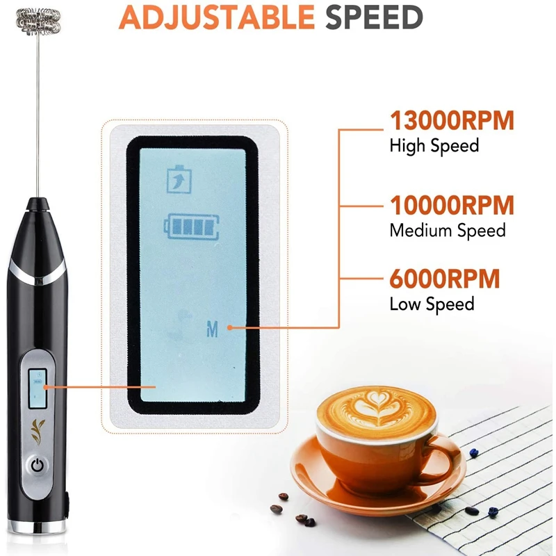 

LCD Electric Milk Frother Handheld USB Rechargeable 3-Speed Foam Maker,Electric Whisks Mixer Blender for Coffee Egg Milk