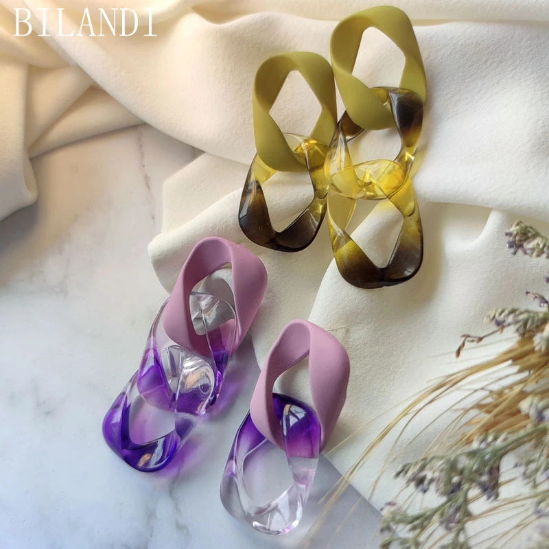

Bilandi S925 needle Women Jewelry Resin Earrings Popular Design Vintage Temperament Asymmetrical Dangle Earrings For Party Gifts