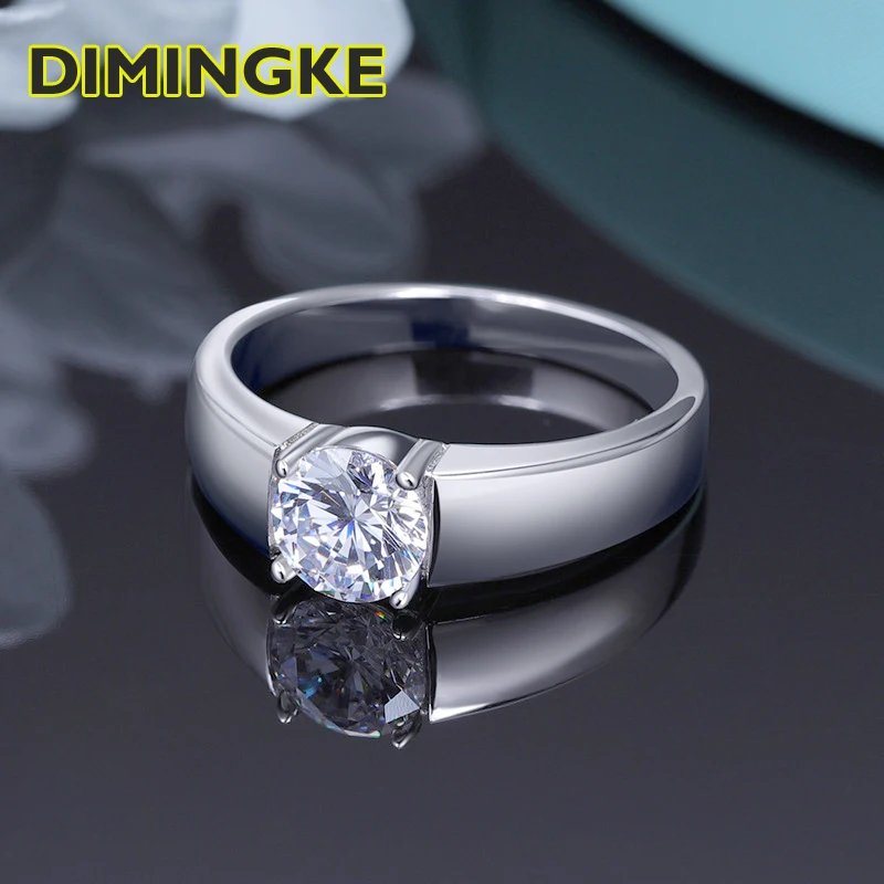 

DIMINGKE 0.5 / 1CT 6.5MM Moissanite Men's Ring Passed Diamond Test S925 Sterling Silver Jewelry Wedding