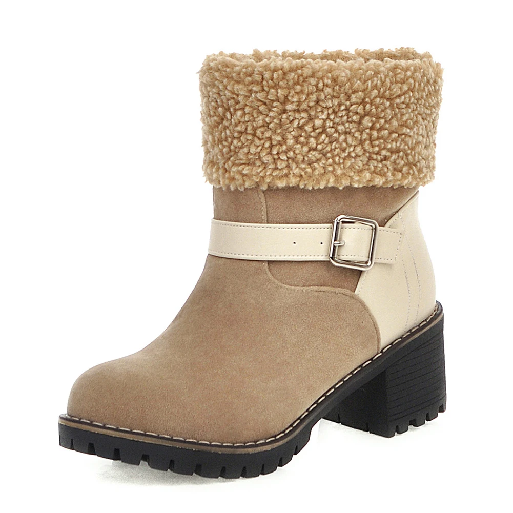 beige style 3 DORATASIA/, большие размеры 34-46, женские зимние ботинки на платформе, женские зимние ботинки на меху на высоком каблуке 6 см, женская обувь - Цвет: beige style 3
