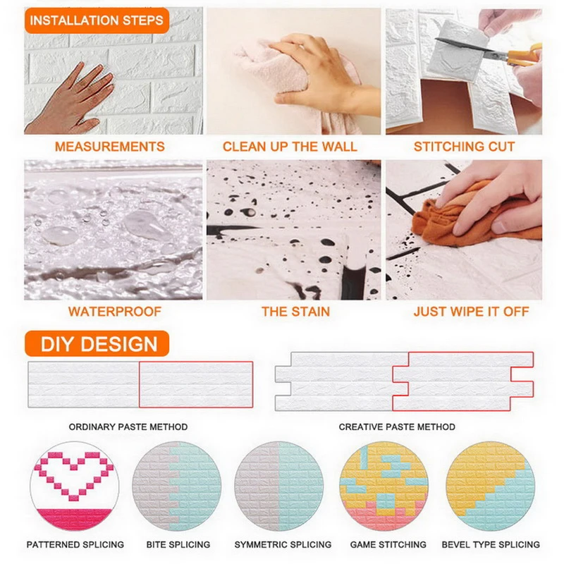 

3D Wall Stickers Self-Adhesive Tile Waterproof Foam Panel Living Room TV Background Protection Baby Wallpaper 35*15*0.4cm