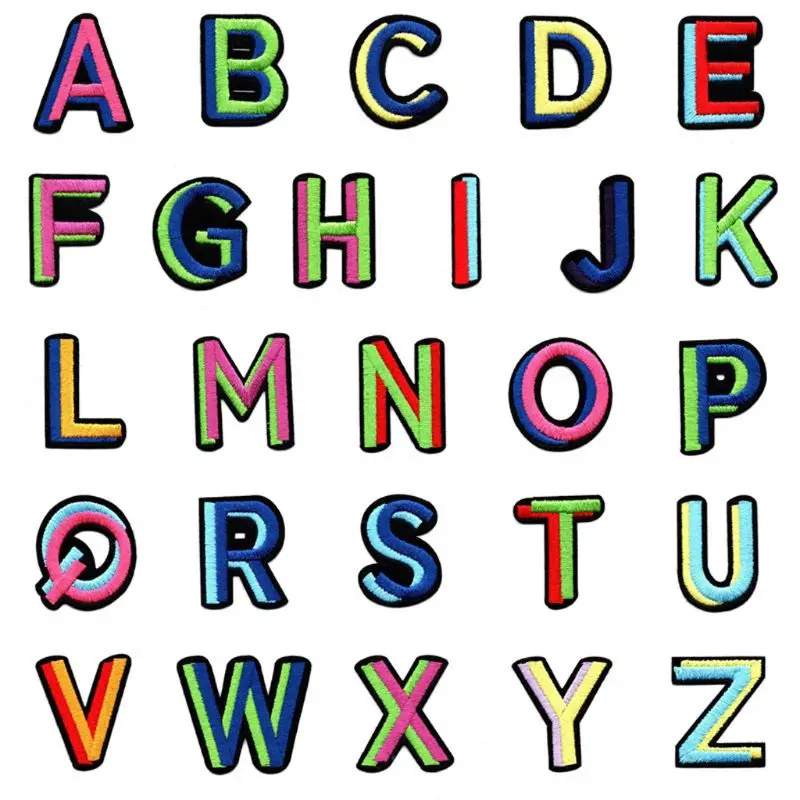 

26Pcs/Set Colorful English Alphabet Letter Patches Embroidered Iron On Sew Patch