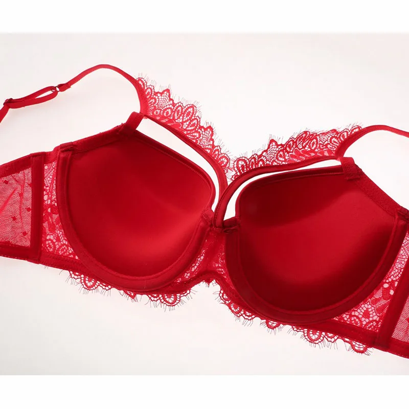 Комплект женского нижнего белья кружевной бюстгальтер с пуш-ап и прозрачные