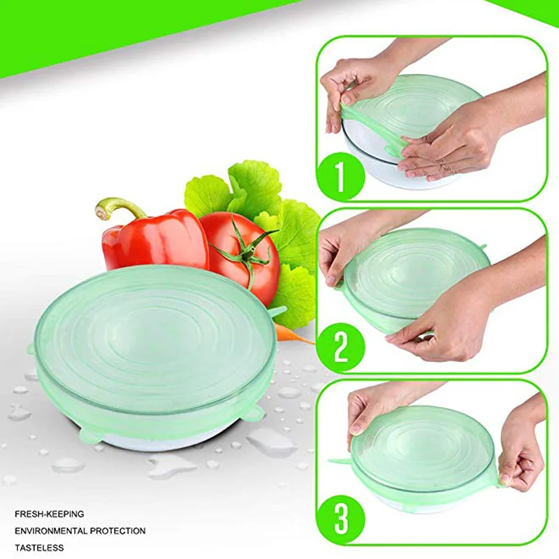 6 шт./компл. многоразовые силиконовые крышки для пищевых продуктов Tapas De Silicona Para