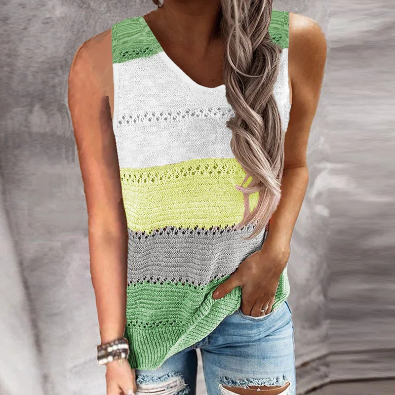

Women Casual V Neck Sleeveless Blouse Shirt 2021 Spring Summer Color Block Print Vest Tops Retro Elegant Loose Streetwear Blusas