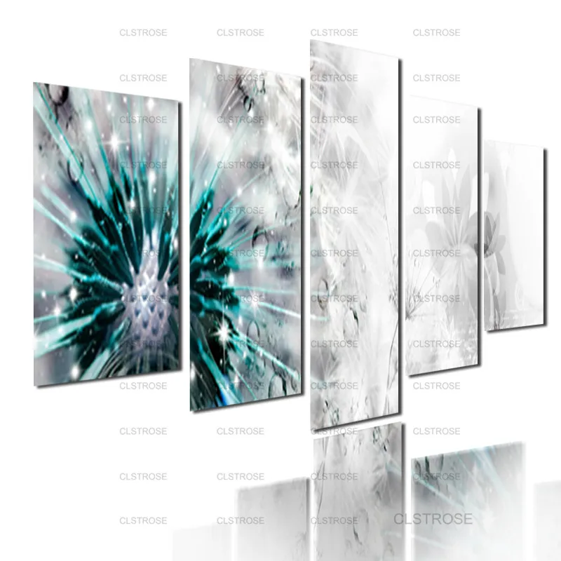 

5 Boards/pcs Blue Floral White Background Poster Abstract Painting Decorative Canvas Painting Living Room Bedroom Irregular Hd