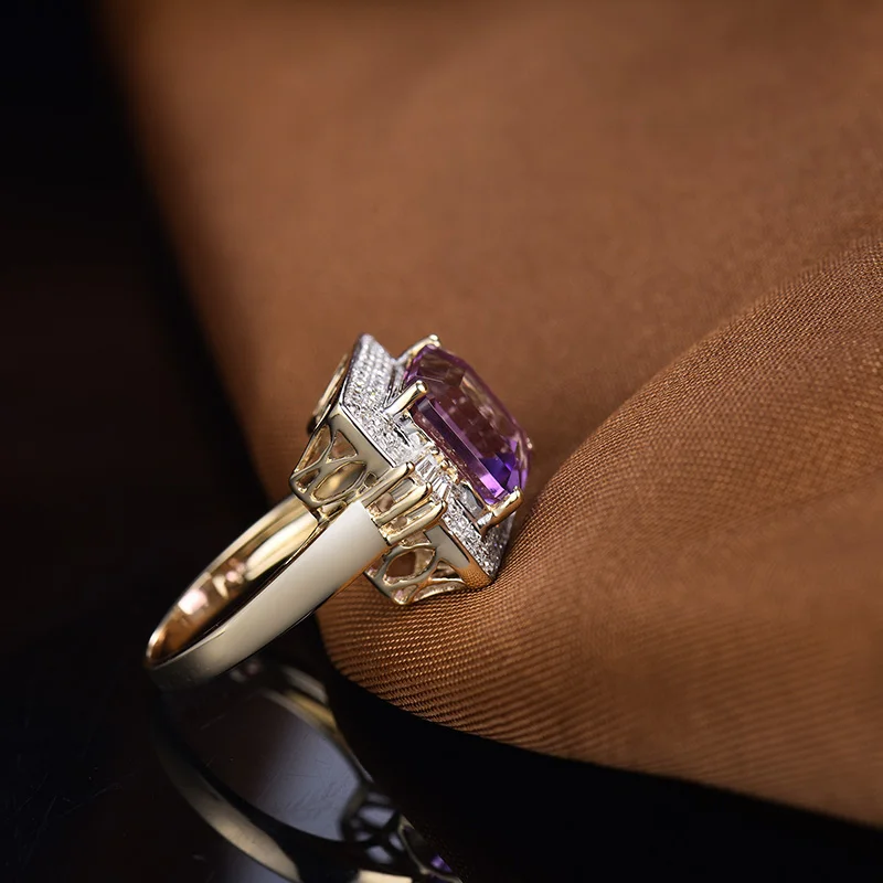LOVERJEWELRY Принцесса Cut Твердые 14 К золото 6.10Ct Алмаз Фиолетовый аметист обручальные кольца для женщин Рождественский подарок ювелирные изделия