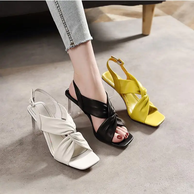

sandals summer 2021 new crystal female thick square cross fashion sandals