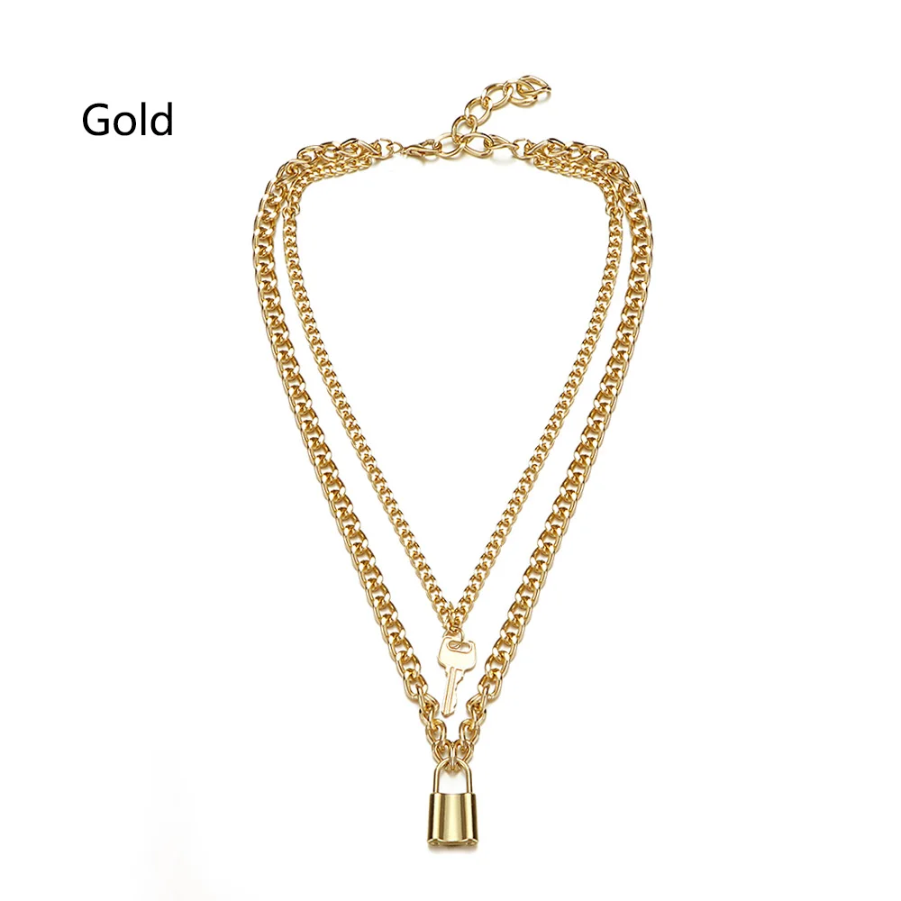 gold Модные украшения Для женщин кулон цвет серебристый, золотой замок ключ 2 дeвoчки мнoгoслoйнaя oдoгнyтый и Цепочки и ожерелья Для женщин, ювелирные изделия для девушек, воротник дружеский подарок - Окраска металла: gold