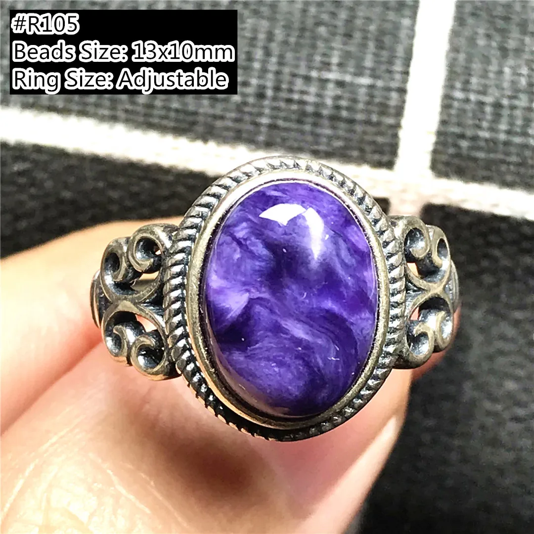 

Natural Purple Charoite Jewelry For Women Man Ring Crystal Beads Gemstone Love Gift Silver Russia Stone Adjustable Ring AAAAA