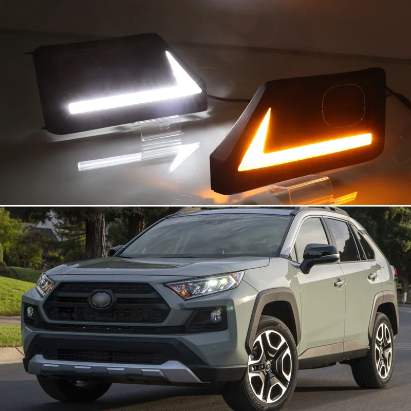 

Car LED DRL Daylamps For Toyota RAV4 Adventur Trail Sport 2019 2020 Yellow Turn Signal Daytime Running Light Foglamp Daylight