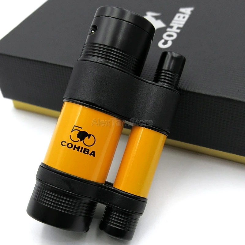 COHIBA 50th юбилей карманные металлические ветрозащитные зажигалки 3 синий фонарь огонь пламя сигарета зажигалка с клапаном фонарь Adjuste