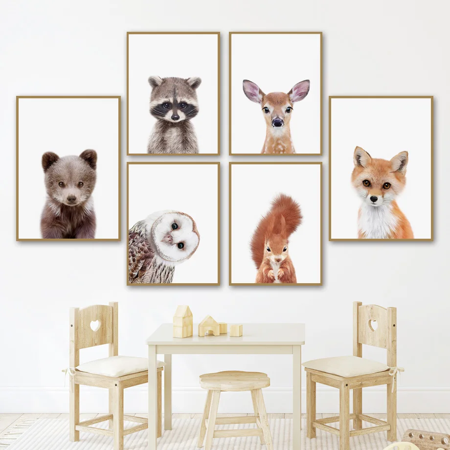 

Wildlife Bear Deer Squirrel Owl Fox Raccoon Wall Art Canvas Painting Nordic Posters And Prints Wall Pictures For Kids Room Decor
