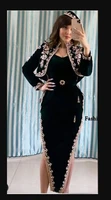 elegant black high neck algerian karakou evening dresses long sleeves gold appliques prom dress custom made evening gowns