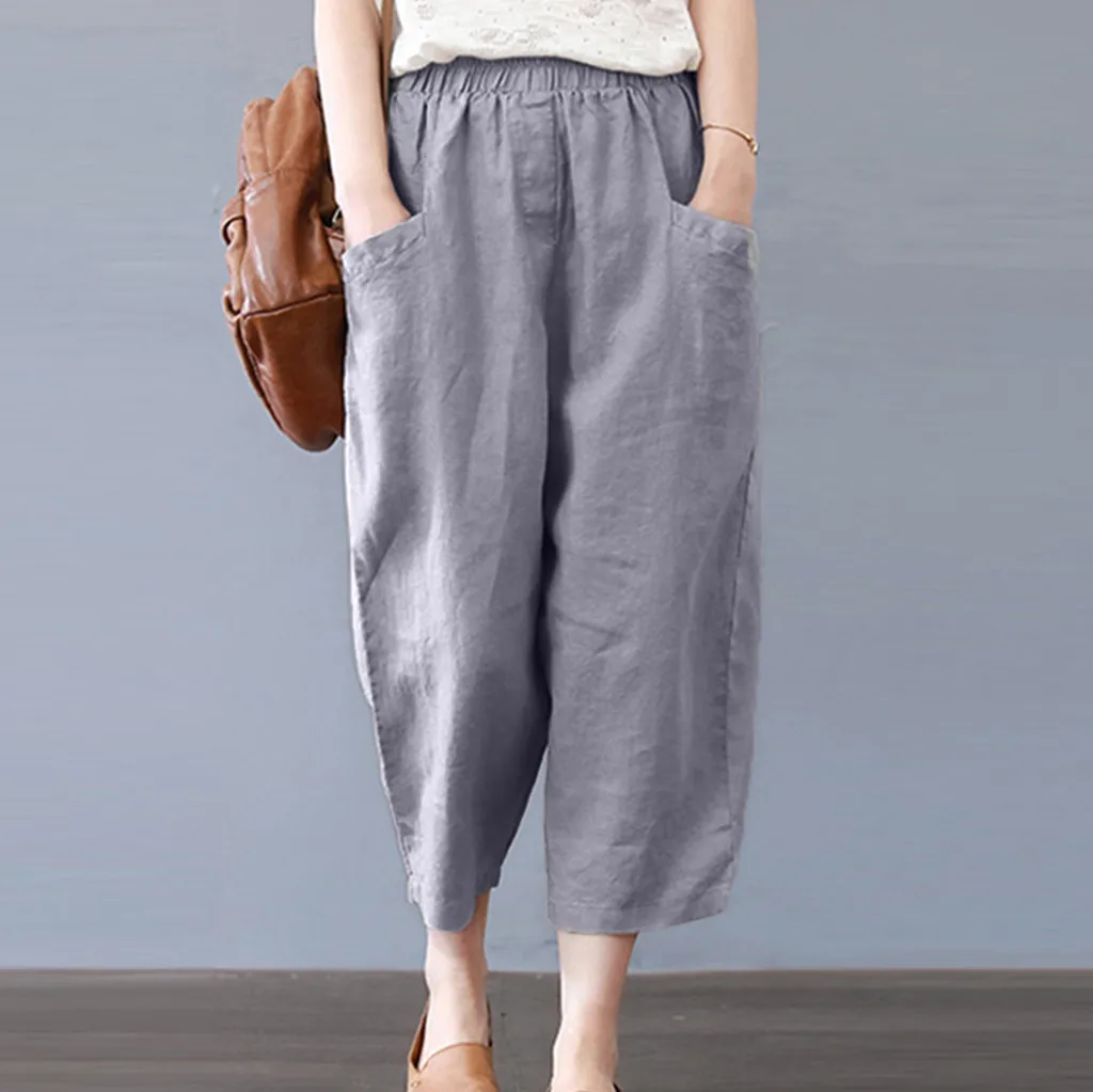 Женские эластичные длинные брюки Bequeme mode damen hosen однотонные из хлопка и льна M 3XL