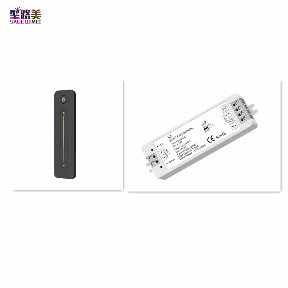 

DC12-24V V2 Dual Color 2CH LED Controller ,R12 Ultrathin Touch Slide 2.4G RF Remote Dimmer For 5050 CCT LED Strip Lights Tape