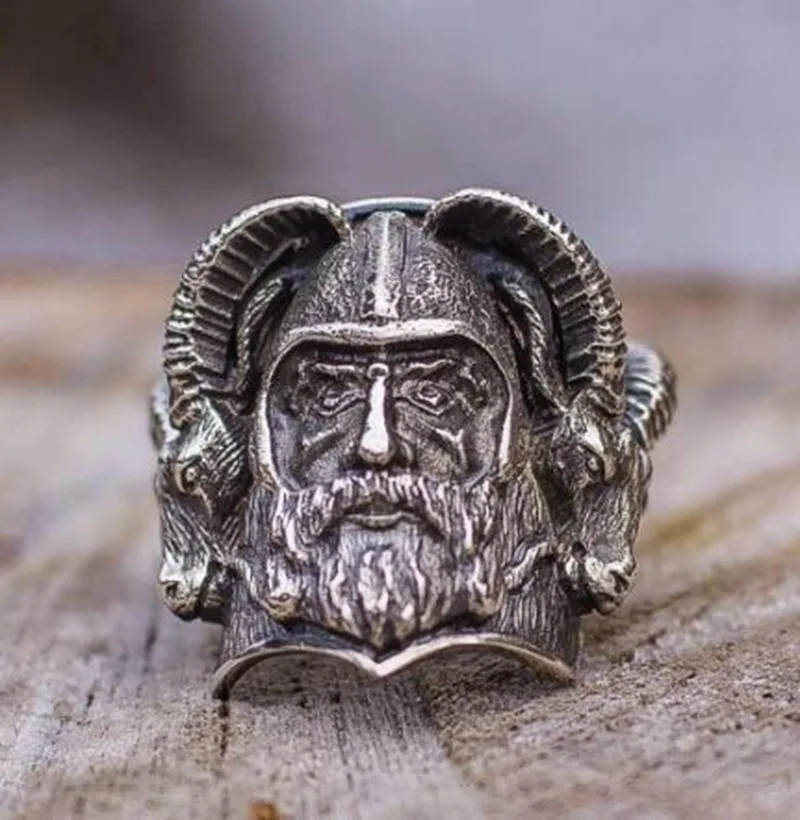 

Retro Viking Odin Ram Head Finger Ring Gothic Domineering Men's Double Ram Head Ring Punk Men's Street Motorcycle Party Jewelry