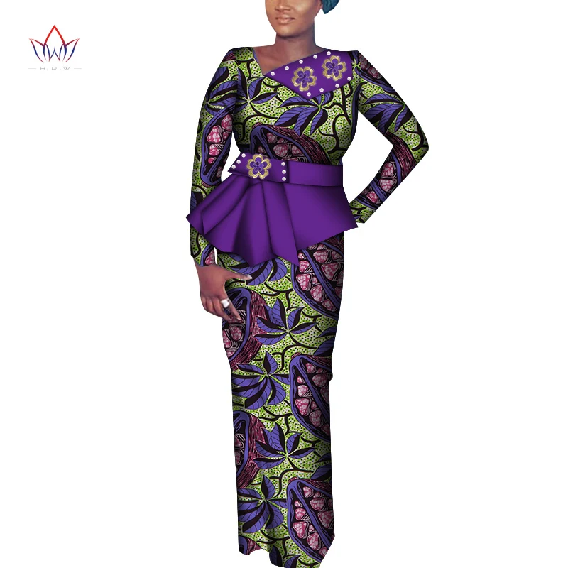 New Ankara Outfits Summer Wax Fabric Skirt Sets African Wax Print 2 Pieces Skirt Suit Traditional African Womens Clothing WY6990