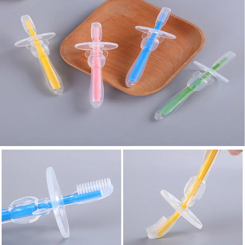 Cepillo de dientes de silicona suave para beb&eacute;, herramienta de entrenamiento Dental, cuidado bucal, mordedor-0