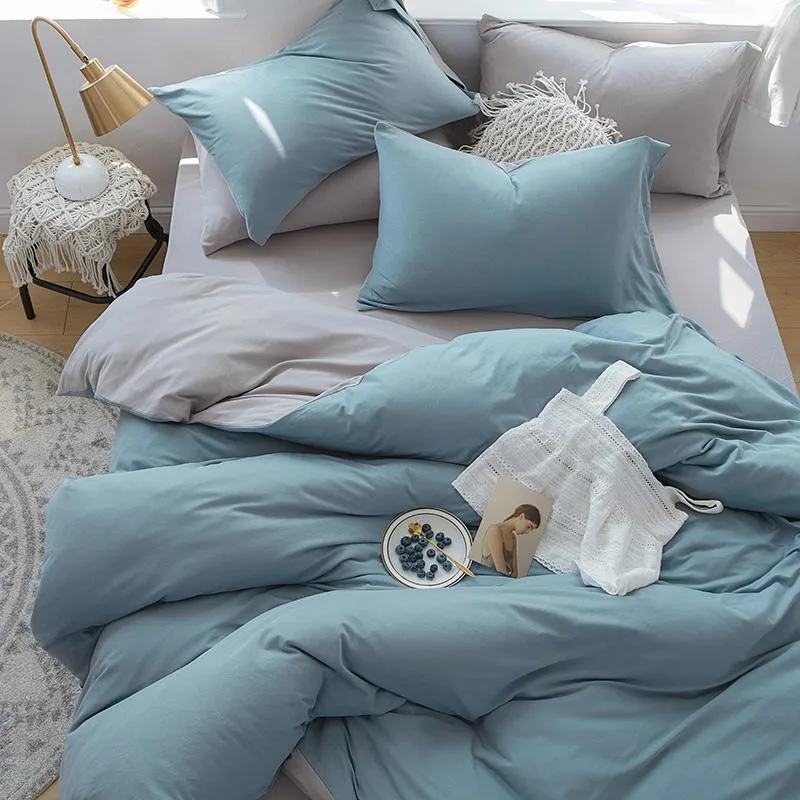 

Knitted Cotton Super Soft Bedding set Reversible Duvet Cover Twin Queen King size Bed Sheet Pillowcases Easy care Pink Blue