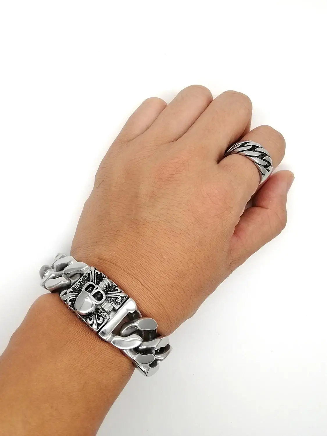 Большой тяжелый мужской ручной браслет Панк Скелет цепь мода твердый 316L из