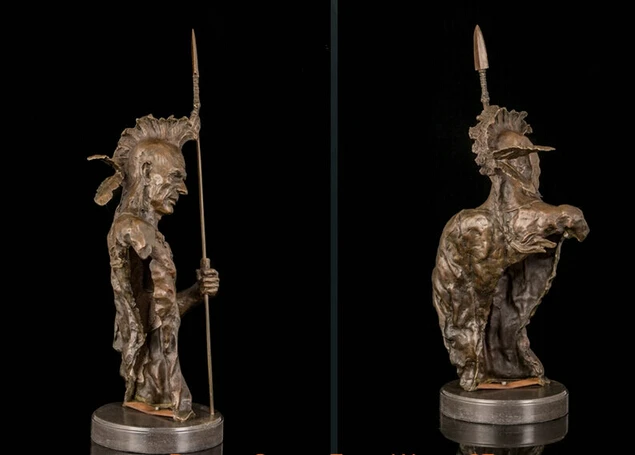 007003 скульптура в стиле АР-деко индийский солдат воин держать копье главный Бюст