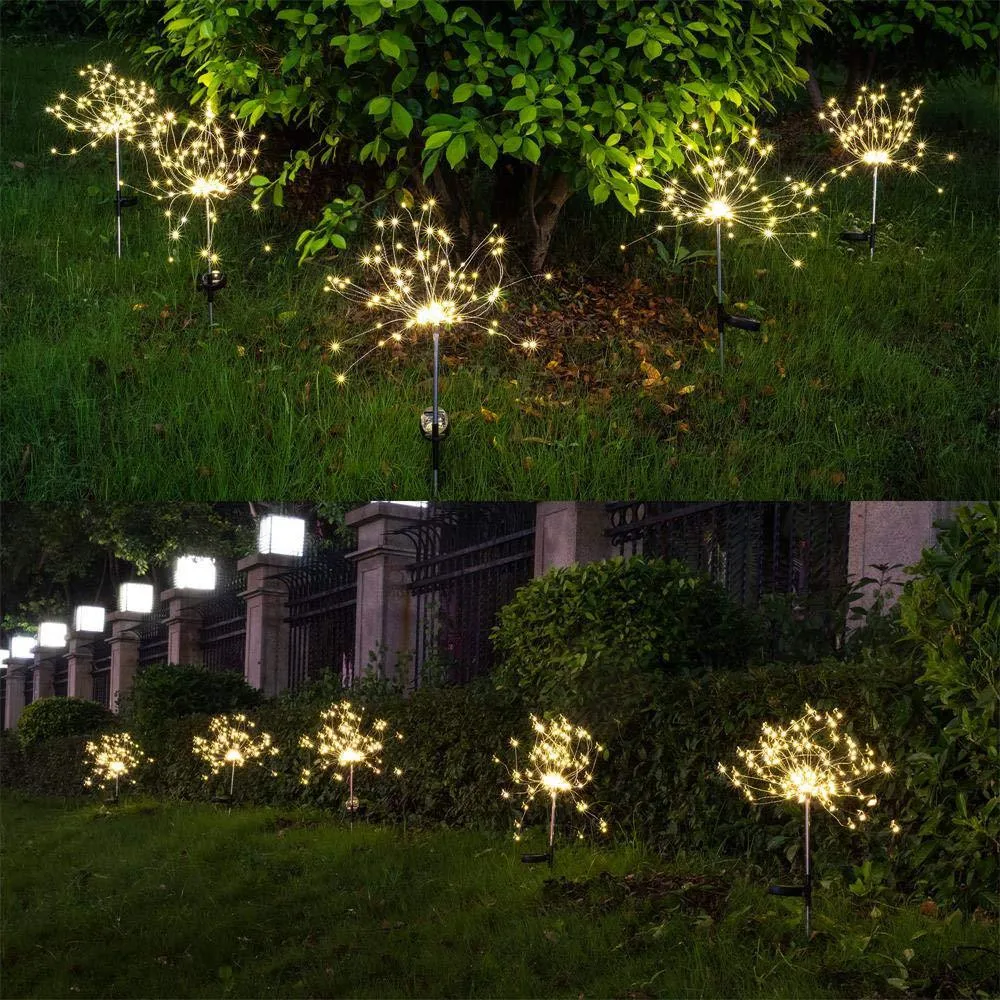 

2pcs 90/120LED Fireworks Light Solar Garden Light Outdoor 8 Modes Waterproof For Christmas Yard Pathway Hotel Decor Lawn Light