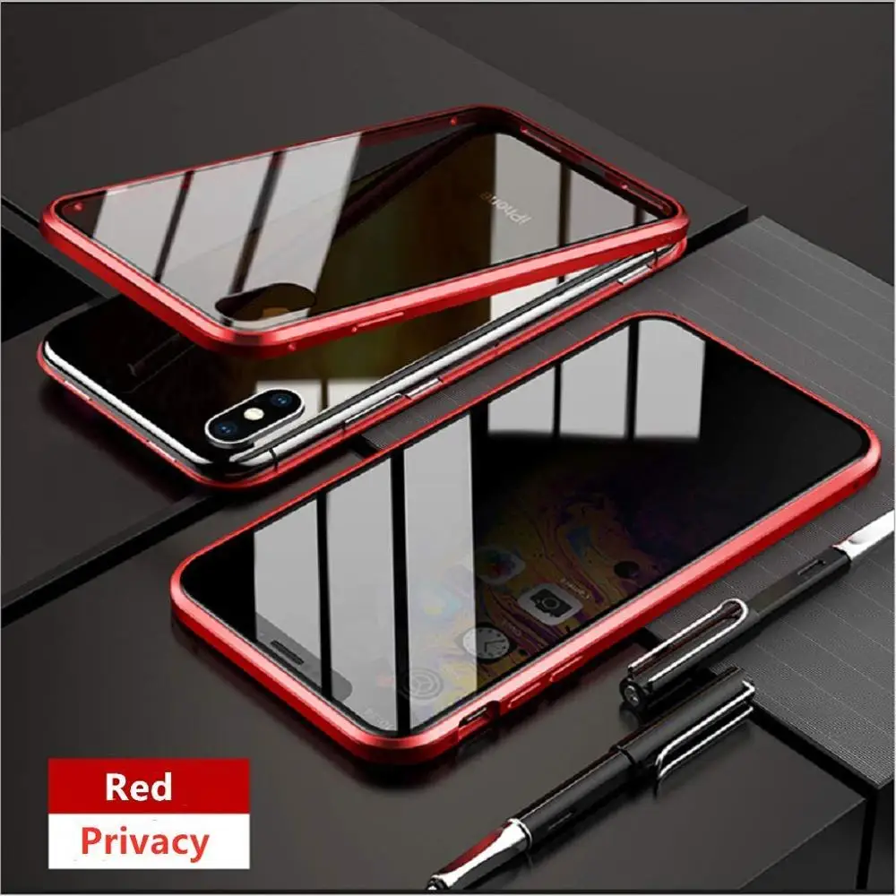 Защитный Магнитный чехол из закаленного стекла для iPhone 11 Pro Max XS MAX XR X 8 7 6s 6 Plus, магнитный металлический бампер, защита от подзорья - Цвет: Красный