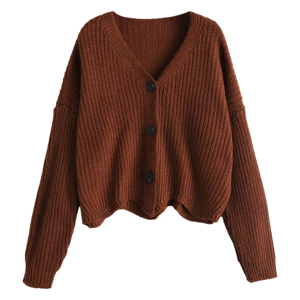 Scalloped V шеи кардиган Базовая пуговица для свитера кардиган мода на осень