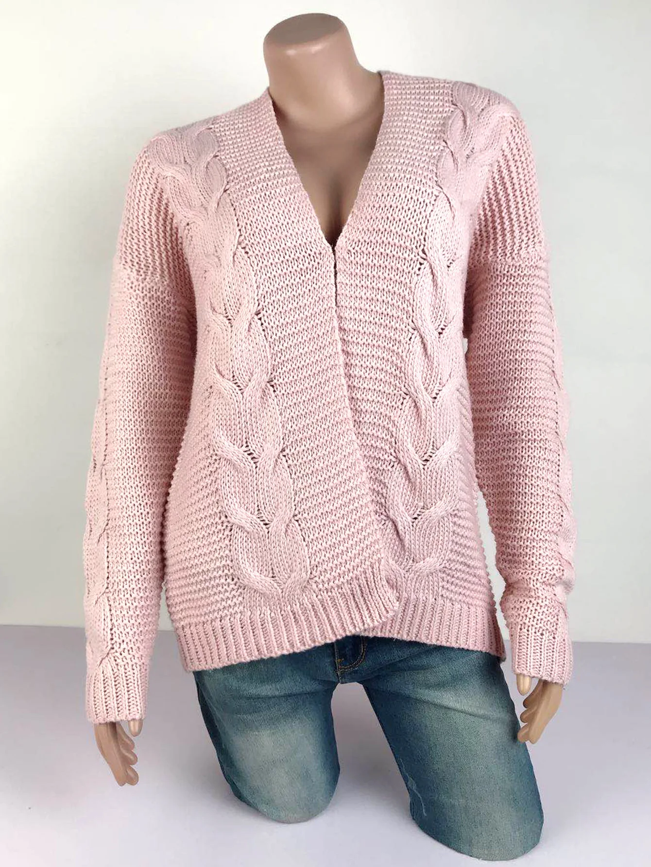 

Autumn and Winter Women's Rough Thick Thread Twist Knitted Cardigan Sweater
